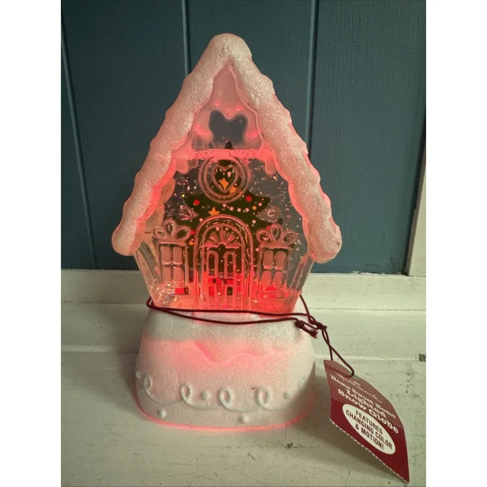 2010 Hallmark Snow Globe Magic Lighted Color Changing Gingerbread House w/‎ Tree